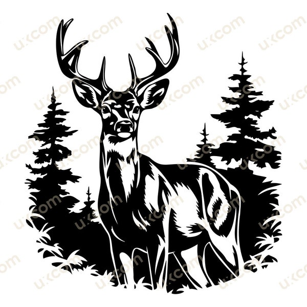 Deer in woods svg cut file cricut deer animals cute deer daniel tshirt mugs design clipart commercial graphic vinyl decals forest animals