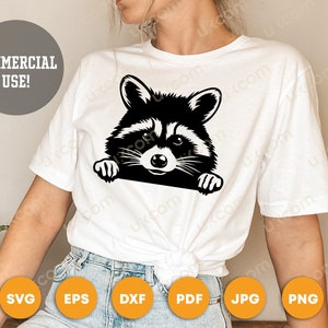 Raccoon peeking raccoon Commercial cute racoon black and white cricut logo tshirt vinyl decals SVG PNG EPS Clipart Vector Cut Cutting File image 2