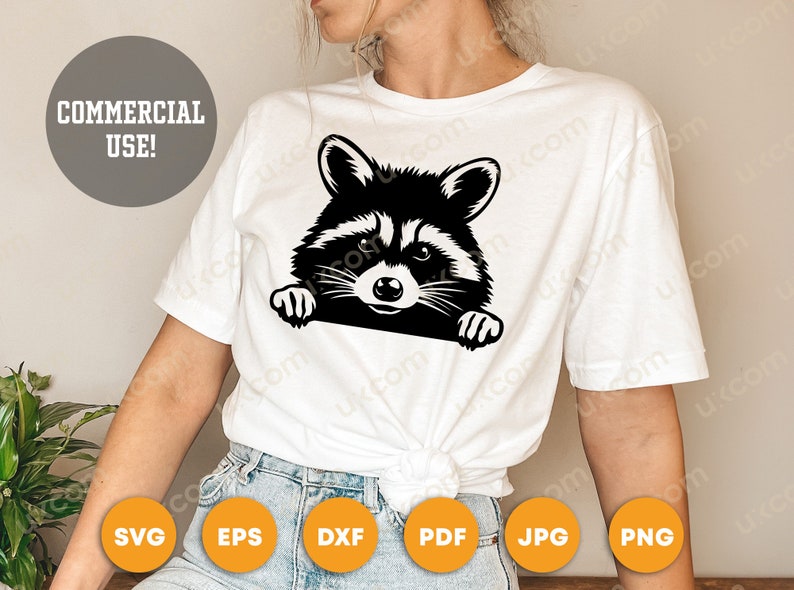 Raccoon peeking raccoon Commercial cute racoon black and white cricut logo tshirt vinyl decals SVG PNG EPS Clipart Vector Cut Cutting File image 2
