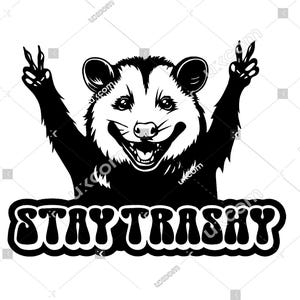 Opossum Svg Stay Trashy Peace lustiges Possum Tshirt Kommerzielles süßes Opossum Cricut schwarzes Logo Vinyl Aufkleber SVG PNG EPS Clipart Vektor Cut File
