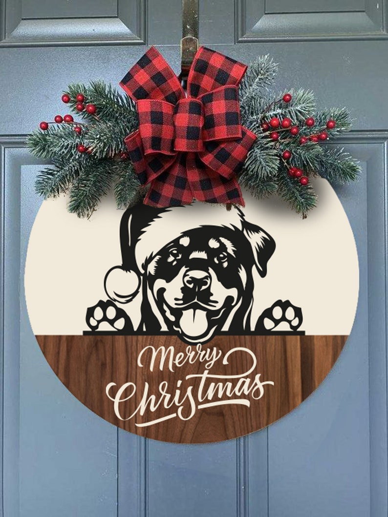 Rottweiler Peeking Dog Paws Santa Hat Christmas Commercial Rottie ...