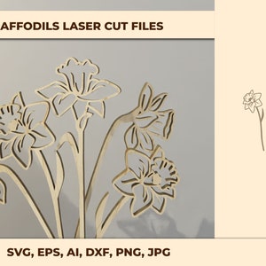 Narcis Laser Cut Svg 3 bestanden Bundel Commercieel gebruik Paasbloemen multiplex boeket svg Pasen decoratie CNC Svg DXF EPS Cricut gesneden bestand