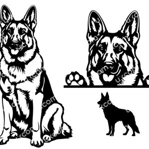 Duitse herder SVG Duitse herder gluren hond 3 Commerciële hondenset bundel herder Logo Dxf PNG EPS Clipart Cricut Cut Cutting File