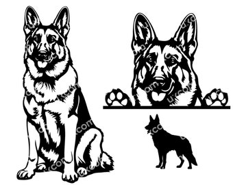 German shepherd svg german shepherd peeking dog 3 Commercial canine set bundle shepherd Logo Dxf PNG EPS Clipart Cricut Cut Cutting File