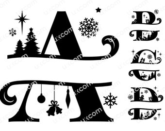 Christmas alphabet svg 26 split letters bundle Christmas Commercial print cut file SVG PNG AI eps clipart xmas design vector vinyl decals