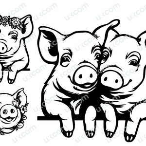 Pig svg peeking piglets Set Commercial pig vegan farm flowers pig floral love animals SVG PNG EPS Clipart Vector Cricut Laser Cut file vinyl