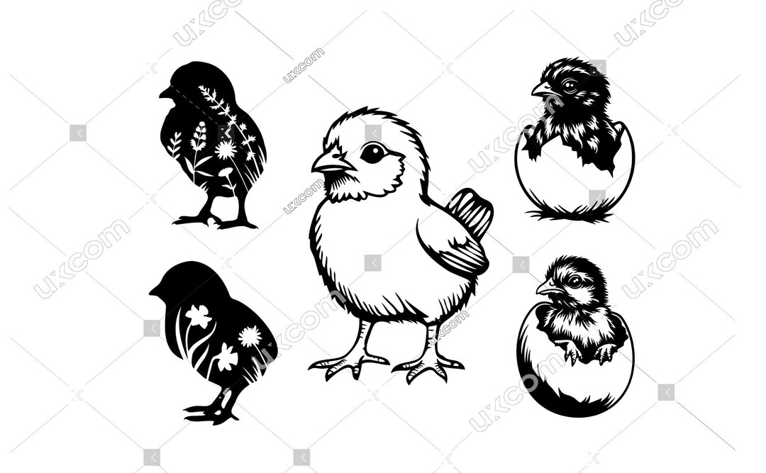 Chick Svg 5 Chick Set Laser Cut File Cute Meadow Flowers Little Chick ...