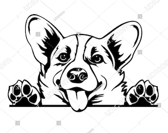 Corgi Peeking Dog Breed Pedigree Canine Pet Commercial Animal Logo SVG PNG EPS dxf Clipart Vector Cricut Cut Cutting File
