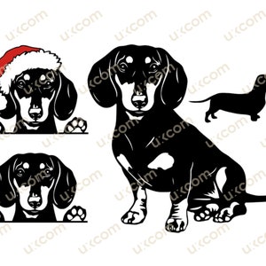 Dachshund SVG christmas santa hat black dachshund bundle set doxie Commercial breed Logo vinyl cut file DXF .PNG Clipart Vector Cricut
