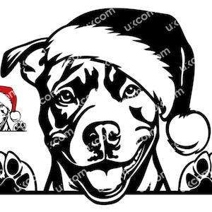 Staffordshire Bull Terrier SVG Gluren gelukkig amstaff Kerstman Kerstmis Commercieel Logo SVG PNG EPS Clipart Vector Cricut Cut Cutting