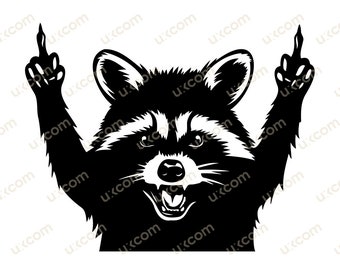 Raccoon middle finger svg funny tshirt Commercial angry racoon black cricut logo vinyl decals SVG PNG EPS Clipart Vector Cut Cutting File