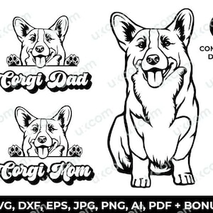 Corgi Peeking Dog svg Corgi mamá corgi paquete Sublimación de archivos de corte comercial SVG PNG EPS dxf Clipart Vector Cricut Cut File descarga digital