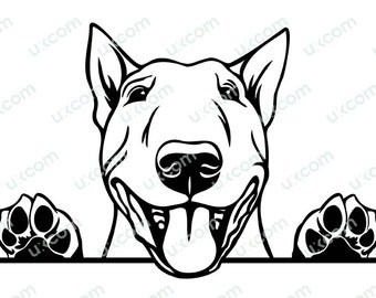 Bullterrier späht Hunderasse Stammbaum Hundehund Tierlogo Kommerzielle SVG PNG EPS Clipart Vektor Cricut Schnittdatei