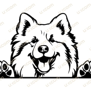 エスキモー犬 svg ハッピー アメリカン エスキモー 覗く犬の足 Commercialbreed 犬 PNG EPS クリップアート ベクトル Cricut カット切断ファイル レーザー血統