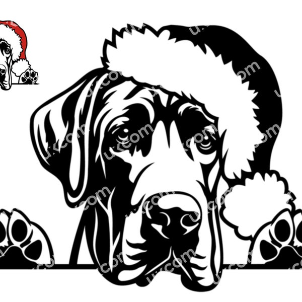 Great dane Peeking dog great dane santa hat christmas great dane svg Commercial file SVG PNG EPS dxf Clipart Vector Cricut Cut Cutting vinyl