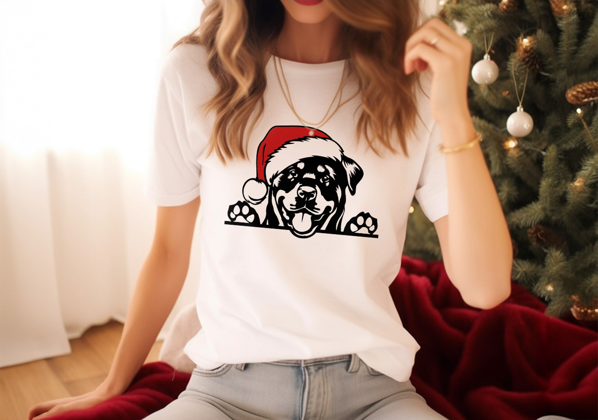 Rottweiler Peeking Dog Paws Santa Hat Christmas Commercial Rottie ...