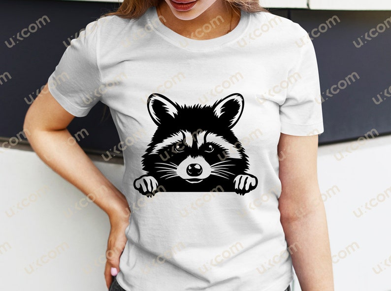 Raccoon peeking raccoon Commercial cute racoon black and white cricut logo tshirt vinyl decals SVG PNG EPS Clipart Vector Cut Cutting File image 4