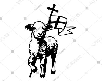 神の子羊 SVG、Png、Jpg、十字架を持つキリスト教の羊、デジタル