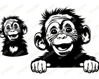Felice bambino scimmia ritratto sbirciare svg file di taglio cricut scimmia clipart tshirt grafica commerciale vinile decalcomanie logo animali della giungla dxf ai eps