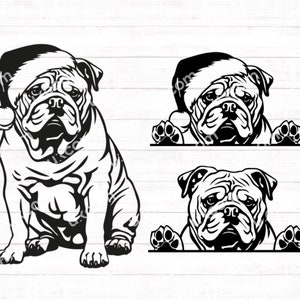 Engelse Bulldog Peeking Dog 5 Kerst bulldog set kerstmuts bulldog bundel SVG PNG EPS Clipart Vector commerciële Cricut Cut Cutting