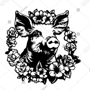 Maiale con fiori svg maiale carino cricut mucca animali da fattoria commerciale CNC Dxf Svg Png vinile adesivo maiale maglietta taglio laser file stampa sublimazione