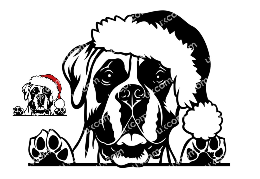Boxer Peeking Dog Paws Santa Hat Boxer SVG Boxer Breed Boxer Happy ...