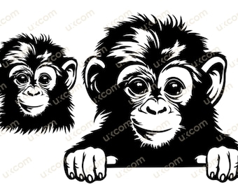 Retrato de mono bebé mirando svg archivo cortado cricut lindo mono clipart camiseta comercial gráfico vinilo calcomanías logotipo animales de la selva dxf ai eps