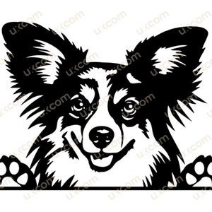 Papillon Peeking Dog svg papillon mamá lindo papillon cricut vinilo calcomanías signo de bienvenida PNG EPS dxf Clipart Vector Cricut Cut Cutting File