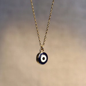 Double Sided Necklace, 14k Solid Gold Evil Eye Necklace, Two Sided Necklace, Evil Eye Pendant, Gift for Her, Birthday Gift, Protection
