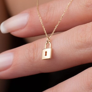 Gold Lock Necklace, 14k Solid Gold Necklace, Lock Pendant Necklace, Gift for Her, Friendship Necklace, Lock Charm, Minimalist,Christmas Gift