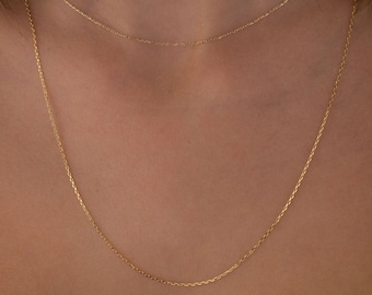 14k Solid Gold Chain, Gold Chain Necklace, Cable Chain, Thin Chain, Simple Chain, Gift for Her, Chain for Men, Chain for Pendant, Birthday