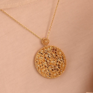 14k Gold Flower of Life Necklace, Gold Sacred Geometry Necklace, Seed of Life Pendant, Six Petal Rosette, Circle Pendant, Christmas gift