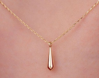 14k Solid Gold Drop Necklace, Gold Minimalist Necklace, Tiny Drop Charm, Teardrop Necklace, Gift for Her, Gift for Minimalist, Gift for Mom