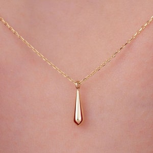 14k Solid Gold Drop Necklace, Gold Minimalist Necklace, Tiny Drop Charm, Teardrop Necklace, Gift for Her, Gift for Minimalist, Gift for Mom