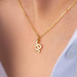 Gold Snake Pendant Necklace, 14k Solid Gold Snake Necklace, Minimalist Necklace, Serpent Necklace, Small Snake, Gift for Her, Animal Jewelry