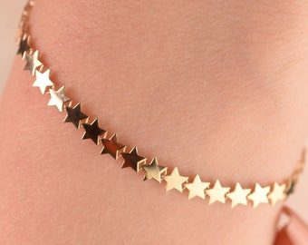 Gold Stern Armband, 14k Massivgold Armband, Stern Kette, Zierliche Armband für Frauen, Minimalistisch, Valentinstag, Mutter, Alltags Armband