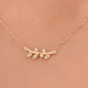Collana con ramo d&#39;ulivo, ciondolo con ramo d&#39;ulivo, collana in oro massiccio 14k, collana con foglia d&#39;ulivo, regalo di anniversario, delicato, pace, regalo per lei