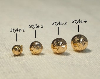 14k Solid Rose Gold Ball Stud Earring, Faceted Earring, Dot Earring, Tiny Disco Ball Stud, Stacking,Diamond Cut Earring,Sleep,Simple,Sparkle