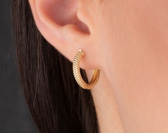 14k Solid Gold Hoop Earring, Bubble Hoop Earring, Unique Earring, Gold Dotted Hoop, Gift for Her, Huggie Earring, Birthday Gift, Elegant