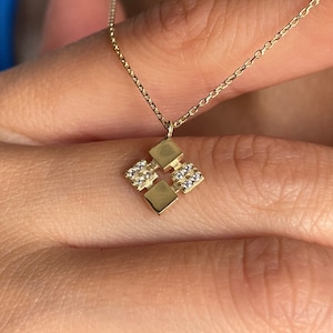 14K Solid Gold Rhombus  Necklace, Diamond Shaped Pendant, Square Charm, Gift for Her, Minimalist, Geometric, Birthday, Christmas Gift