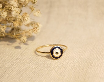 14k Solid Gold Evil Eye Ring, Gold Enamel Ring, Minimalist Evil Eye Ring, Protection Ring, Dainty Gold Ring, Gift for Her, Christmas Gift