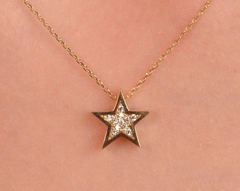 14k Solid Gold Star Necklace, Star Pendant Necklace, Celestial Necklace, Dainty, Astrology Necklace, Minimalist, Gift for Her, Birthday Gift