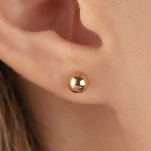 Gold Ball Stud Earring, Round Stud, 14k Solid Gold Earring, Everyday Earring, Simple, Circle Earring, 5mm Stud, Rose Gold, White Gold, Gift