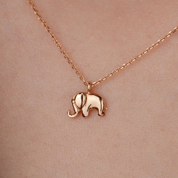 14k Rose Gold Halskette, Mini Elefant Halskette, Gold Elefant Anhänger, Glücksbringer, Geschenk für sie, Geburtstagsgeschenk, Tier Halskette, zierlich