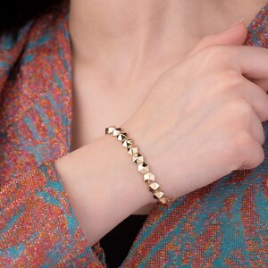 Hexagon Bracelet, 14k Solid Gold Bracelet, Gold Chain Bracelet, Gift for Her, Everyday Bracelet, Unique Bracelet, Pyramid Bracelet, Birthday image 2