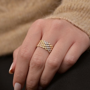 Three Color Gold Chain Ring, 14k Solid Gold Ring, Link, Minimalist Everyday Ring, Freeform, Ring for Women, Valentine's Day, Christmas Gift