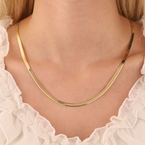 14k Solid Gold Chain, Herringbone Chain Necklace, Layering Necklace, Gift for Women, Everyday Necklace, Birthday Gift, Flat Snake Chain