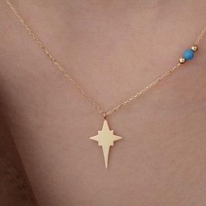 14k Gold Pendant, Gold North Star Necklace, 14k Solid Gold Necklace, Gold Star Charm, Celestial Necklace, Gift for Her, Mother&#39;s Day Gift