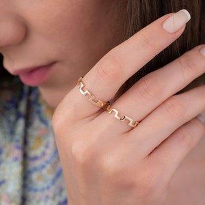 Labyrinth Ring, 14k Solid Gold Ring, Minimalist Ring, Meander Ring, Gift for Her, Anniversary Gift, Greek Key Ring, Delicate, Christmas Gift