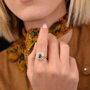 Big Flower Ring, 14k Solid Gold Ring, Multi-Stone Ring, Green, Art Deco Ring, Daisy Ring, Gift for Mom, Unique, Entourage, Christmas Gift image 1